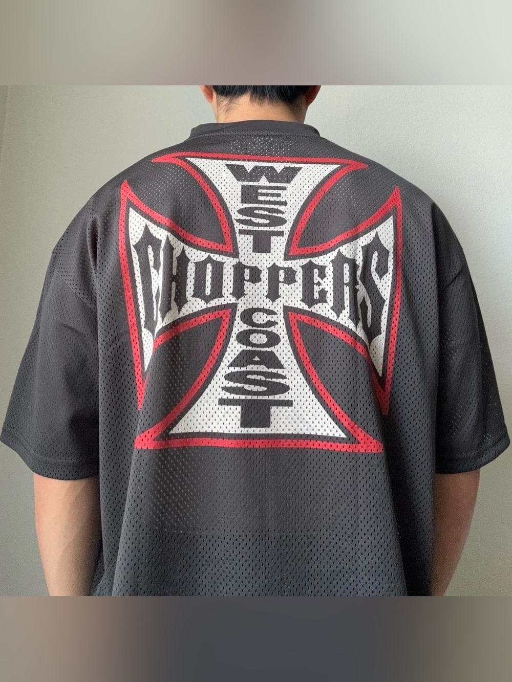 West Coast Choppers Graphics Meshed Oversized Boxy Gray Jersey